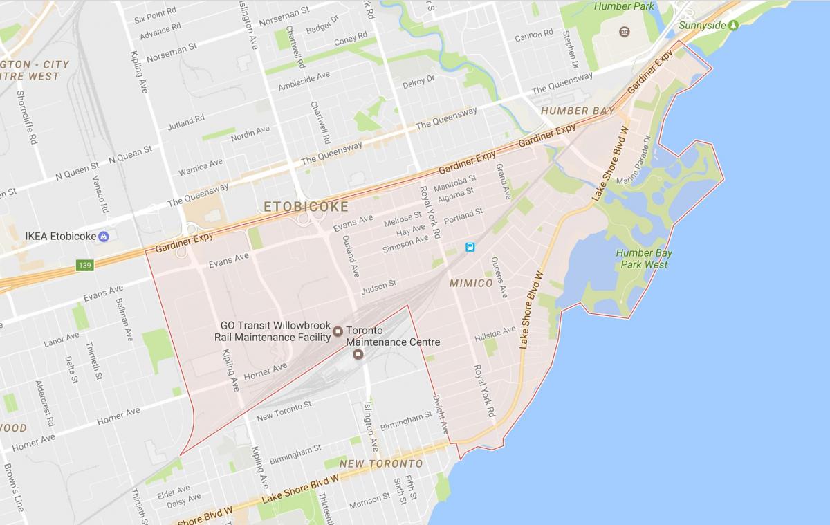 خريطة Mimico حي تورونتو