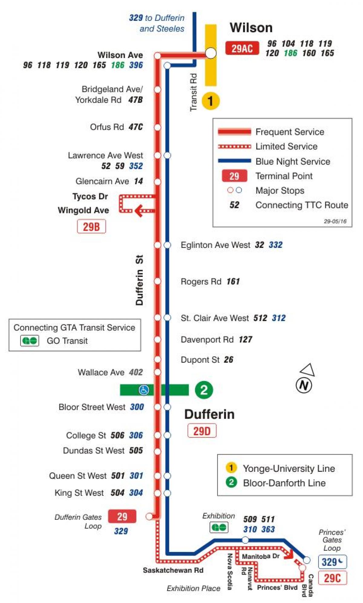 خريطة TTC 29 Dufferin مسار الحافلة تورونتو