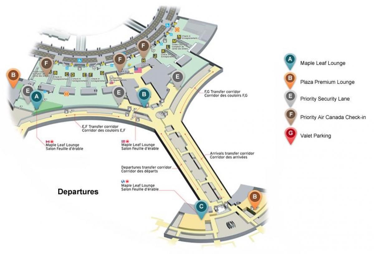 خريطة مطار تورونتو بيرسون الدولي صالة المغادرة