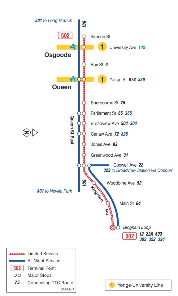 خريطة الترام خط 502 Downtowner