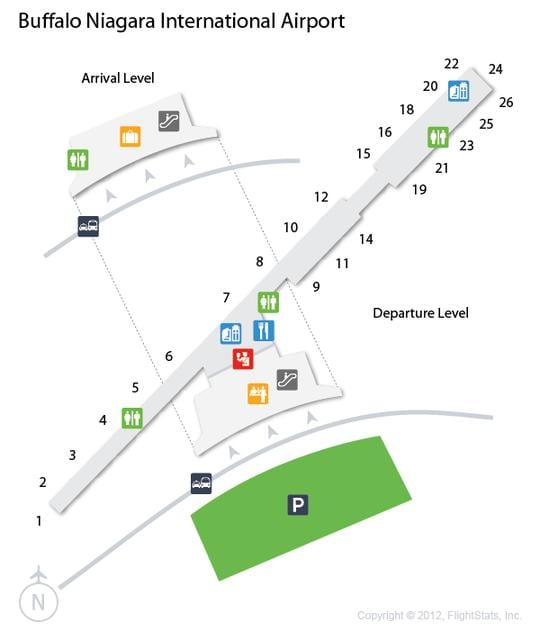 خريطة من Buffalo Niagara airport رحيل مستوى
