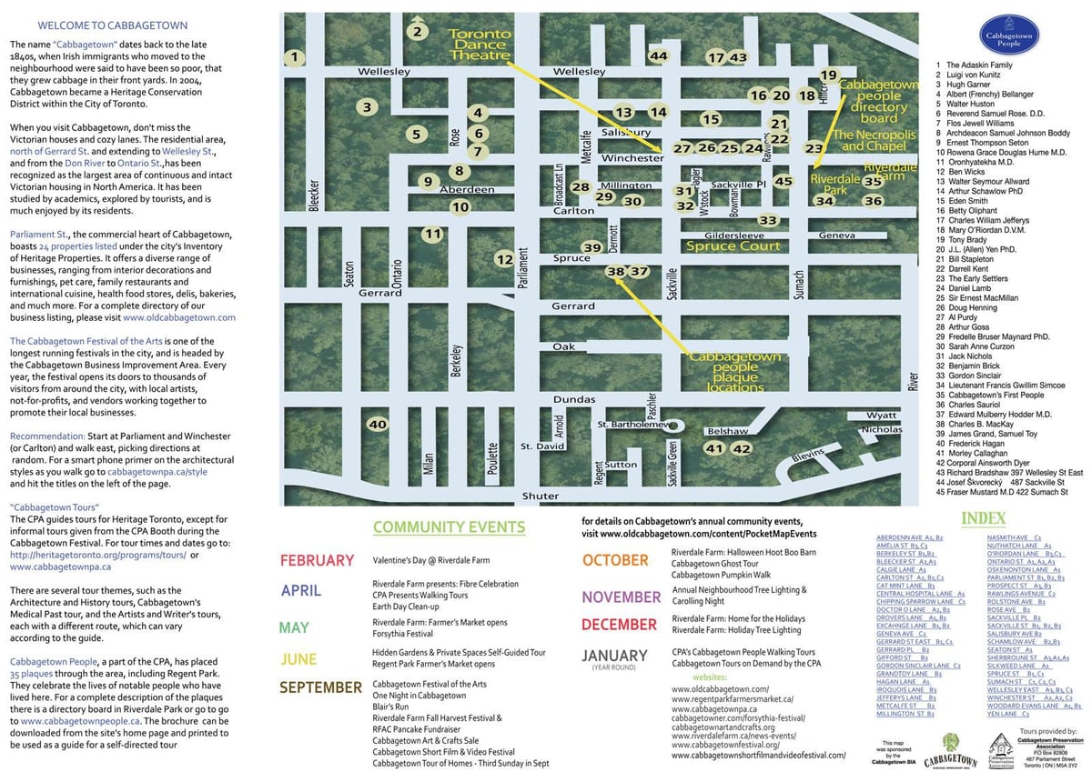 خريطة Cabbagetown الأحداث تورونتو