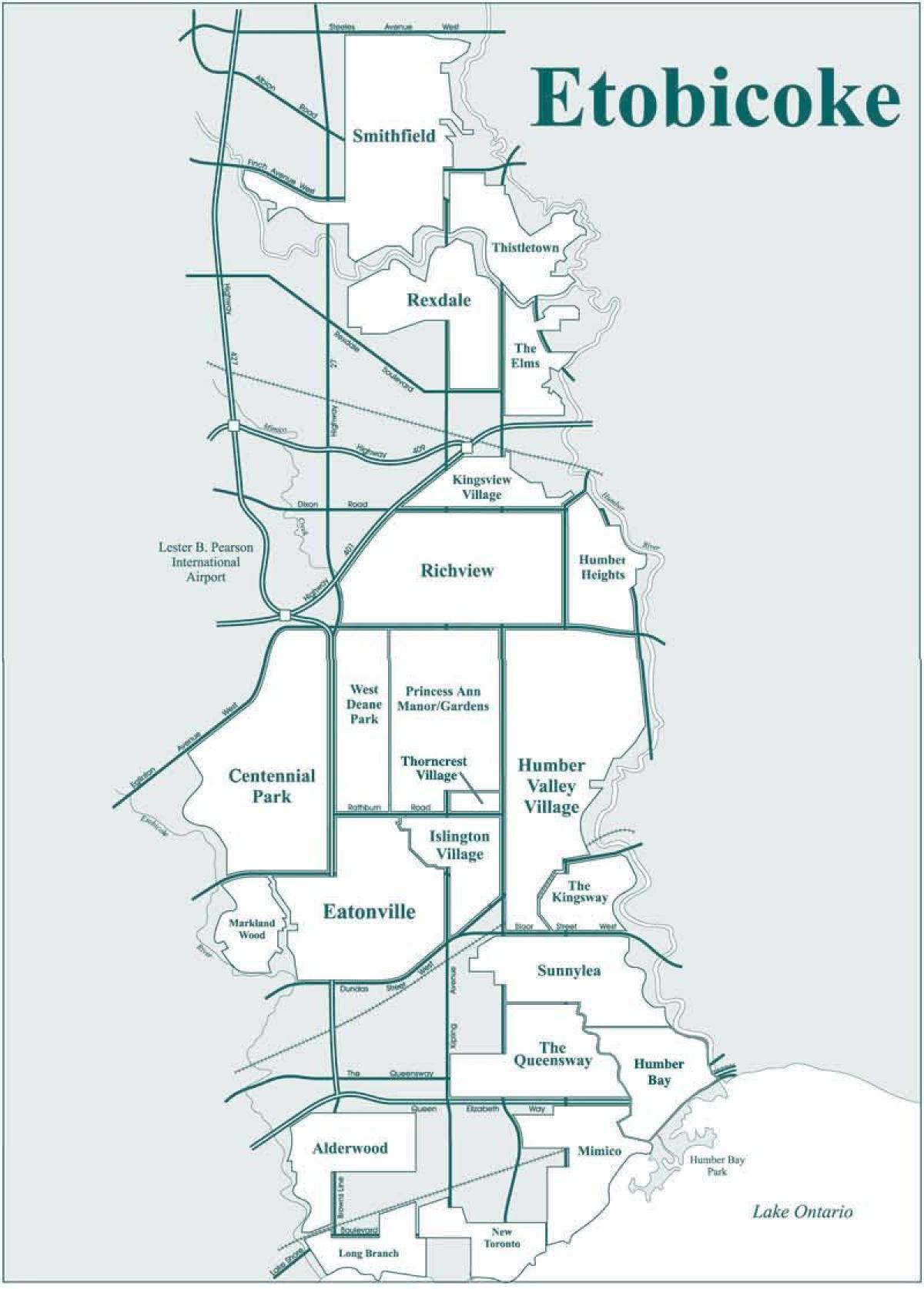 خريطة Etobicoke حي تورونتو