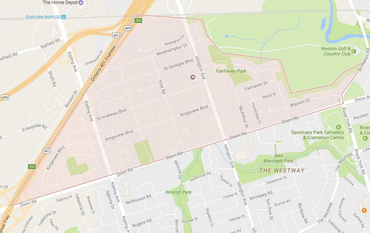 خريطة Kingsview القرية المجاورة تورونتو