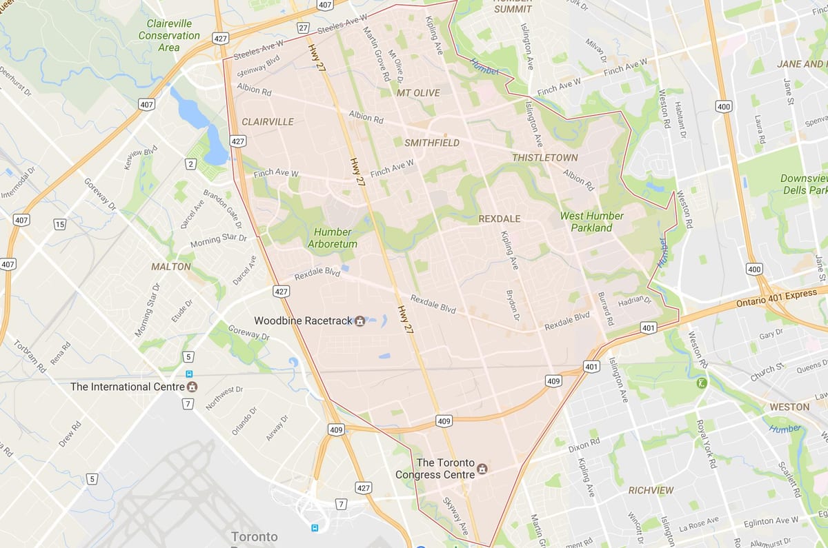 خريطة Rexdale حي تورونتو