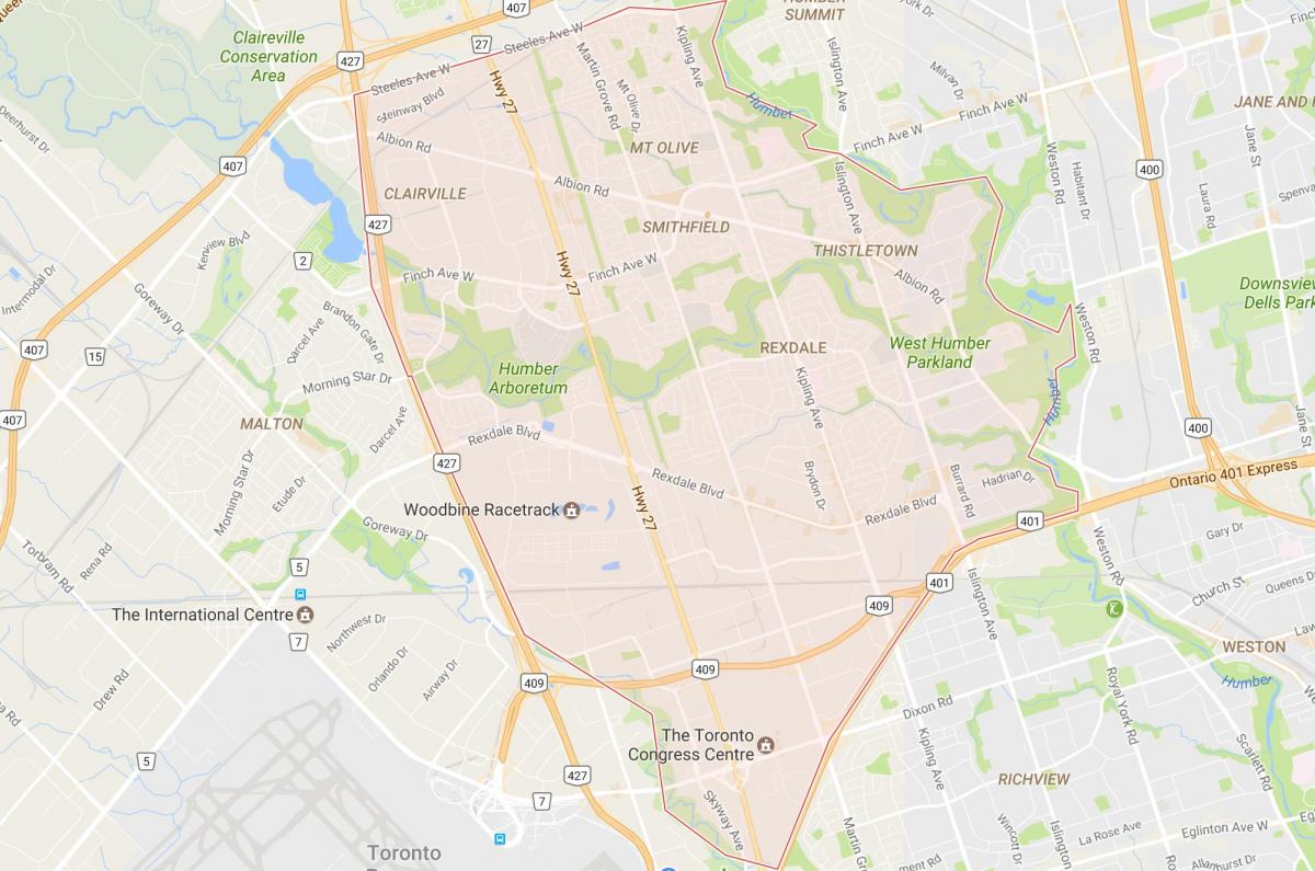 خريطة Rexdale حي تورونتو