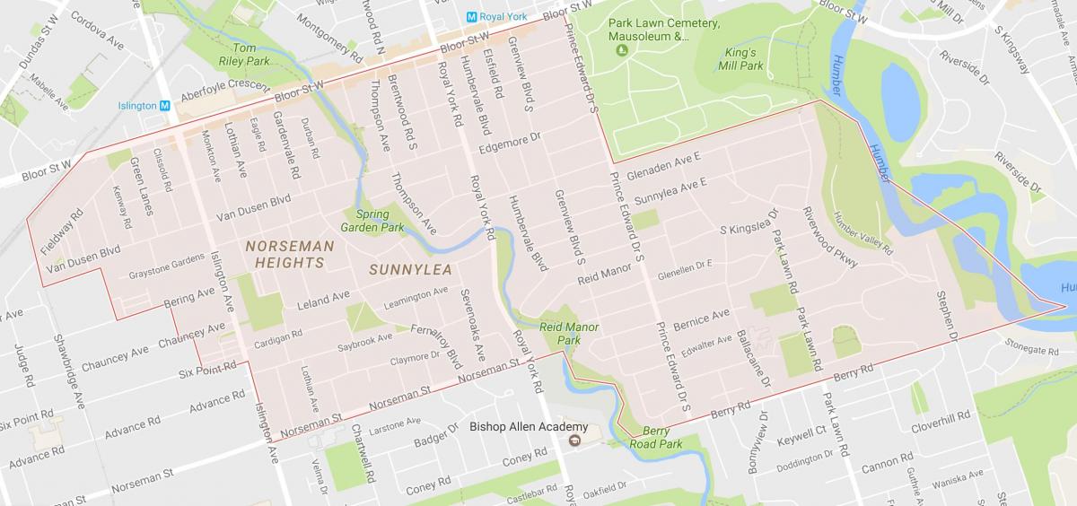 خريطة Sunnylea حي حي تورونتو
