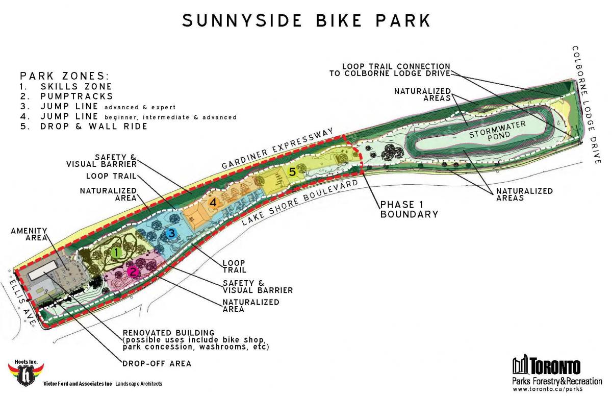 خريطة سانيسايد الدراجة منطقة حديقة تورونتو