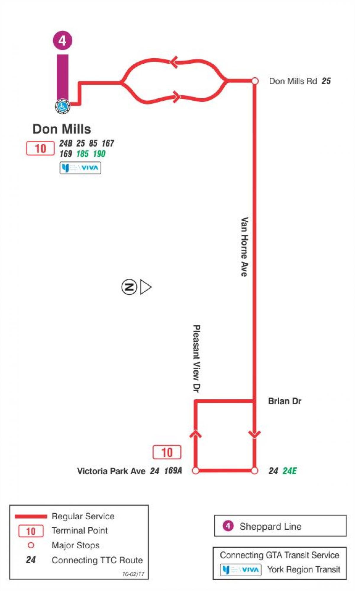 خريطة TTC 10 فان هورن مسار الحافلة تورونتو