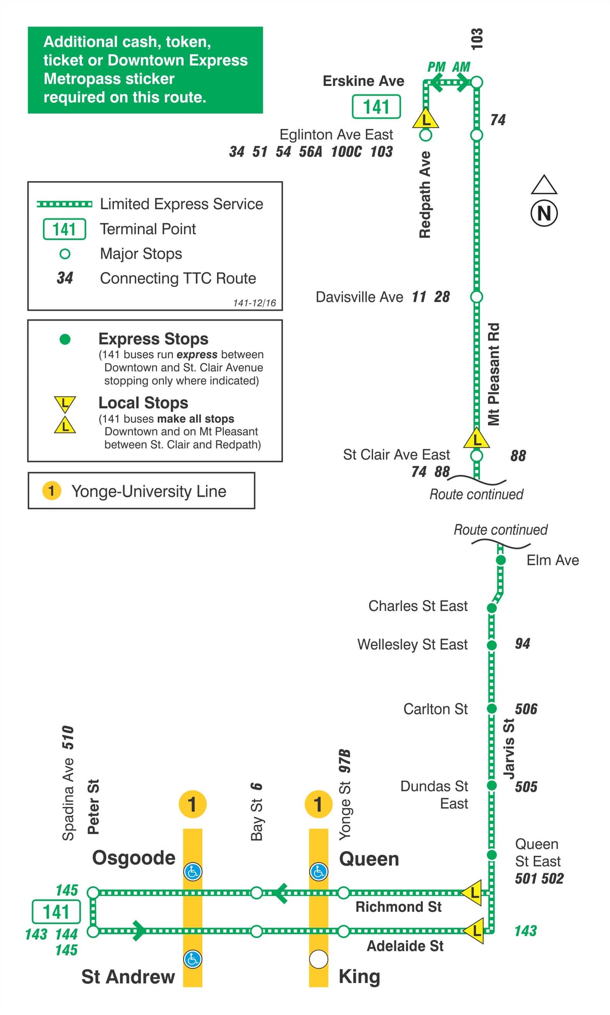 خريطة TTC 141 Downtown / Mt Pleasant التعبير عن مسار الحافلة تورونتو
