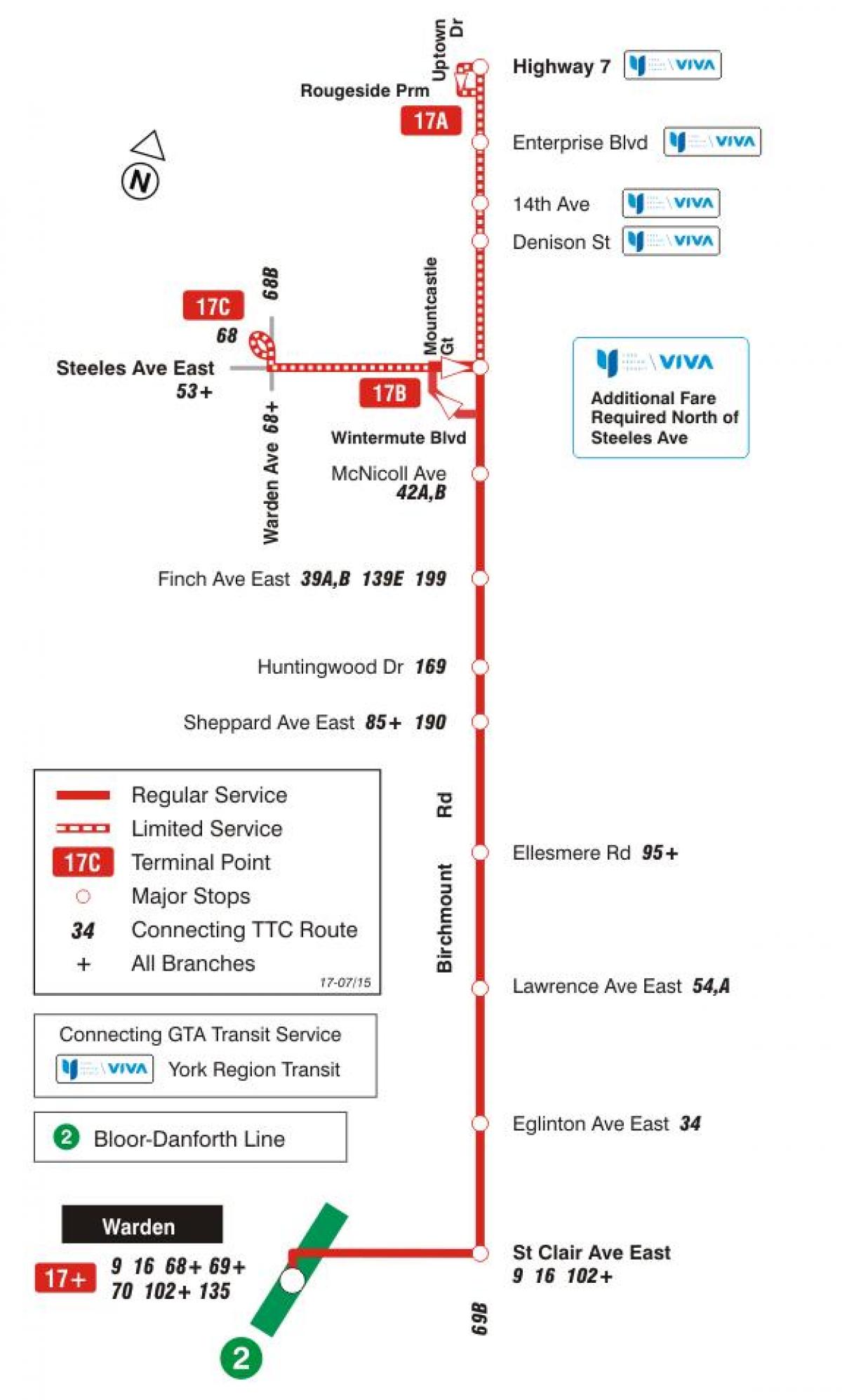 خريطة TTC 17 Birchmount مسار الحافلة تورونتو