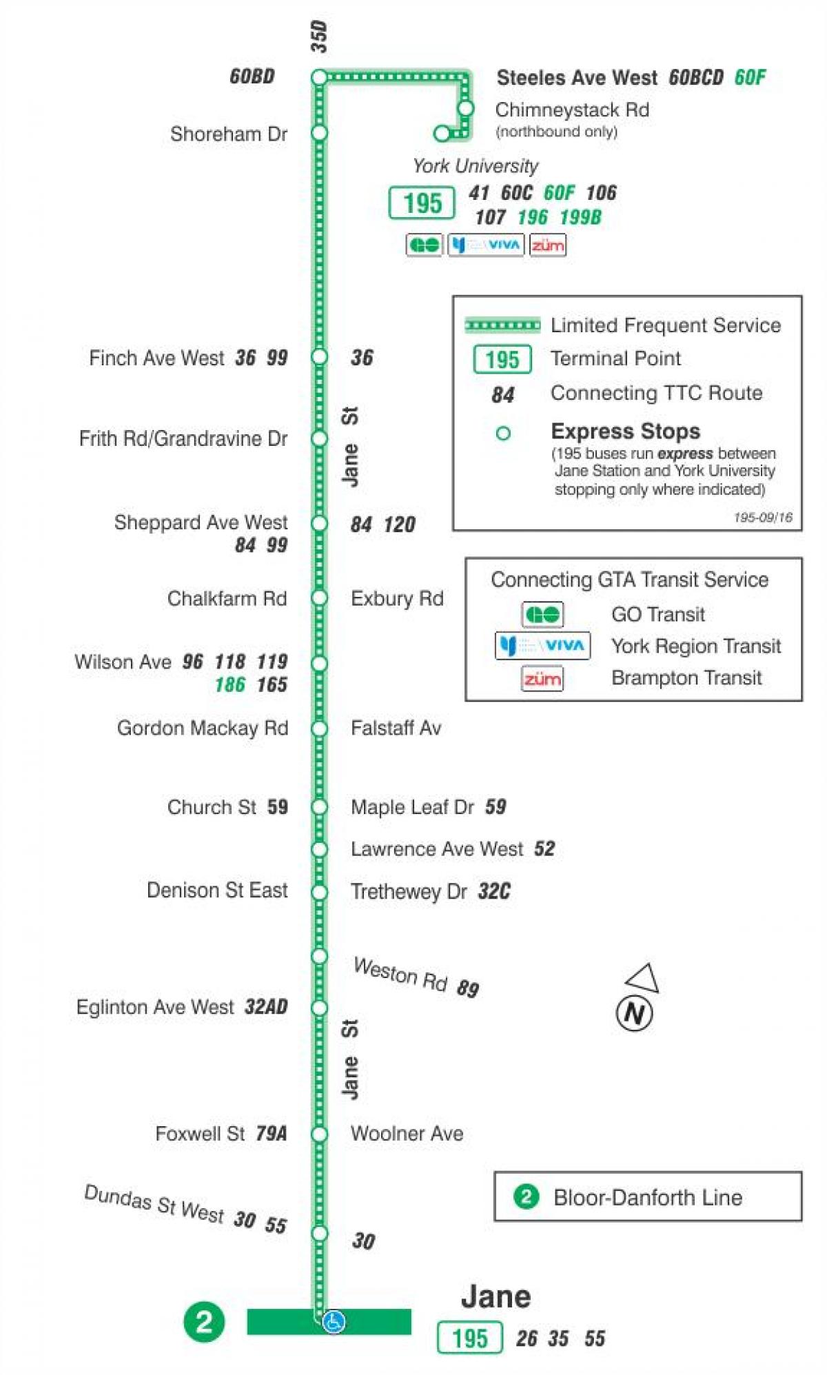 خريطة TTC 195 جين الصواريخ مسار الحافلة تورونتو