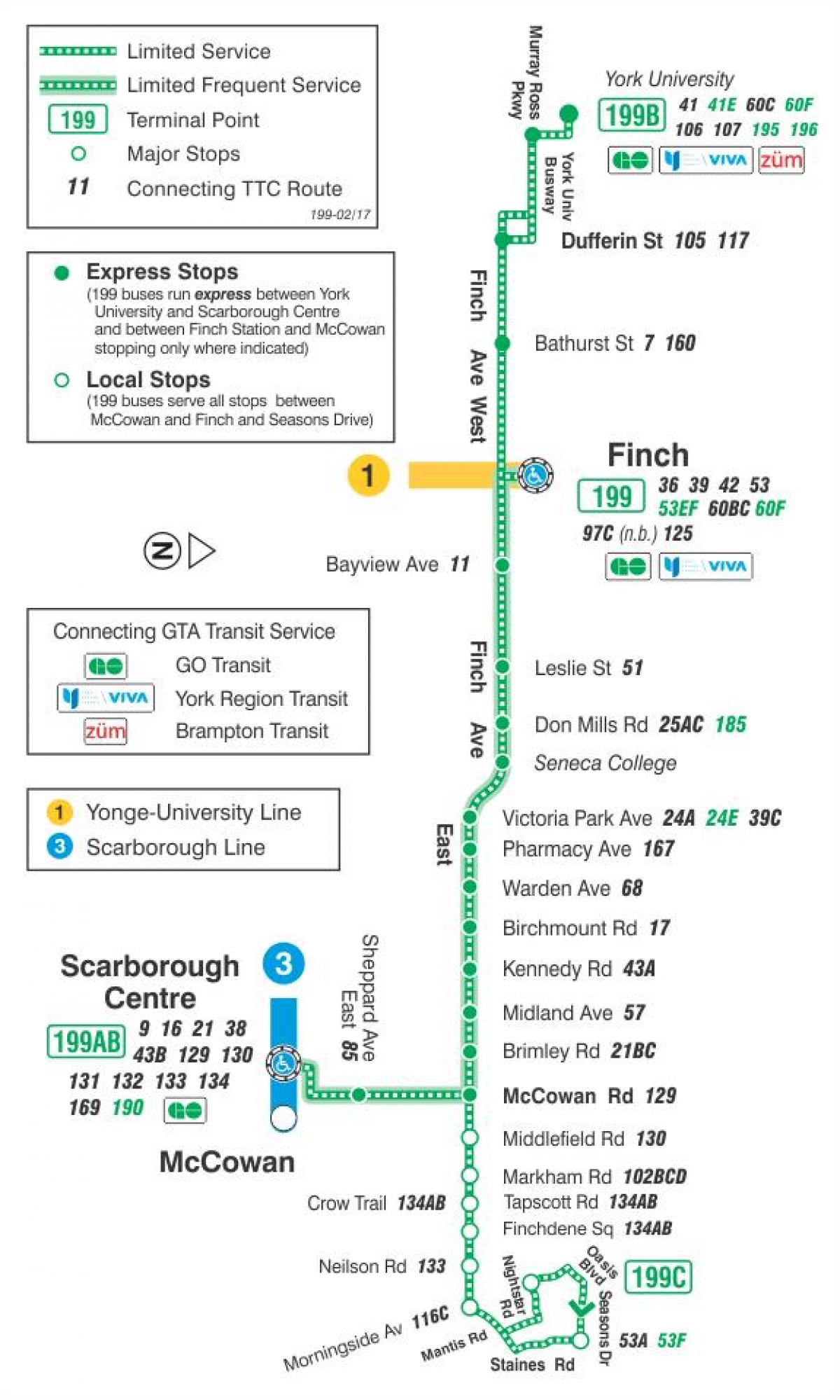 خريطة TTC 199 فينش الصواريخ مسار الحافلة تورونتو