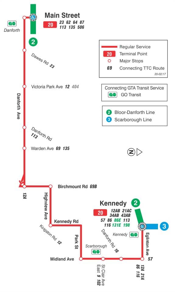 خريطة TTC 20 الجرف مسار الحافلة تورونتو