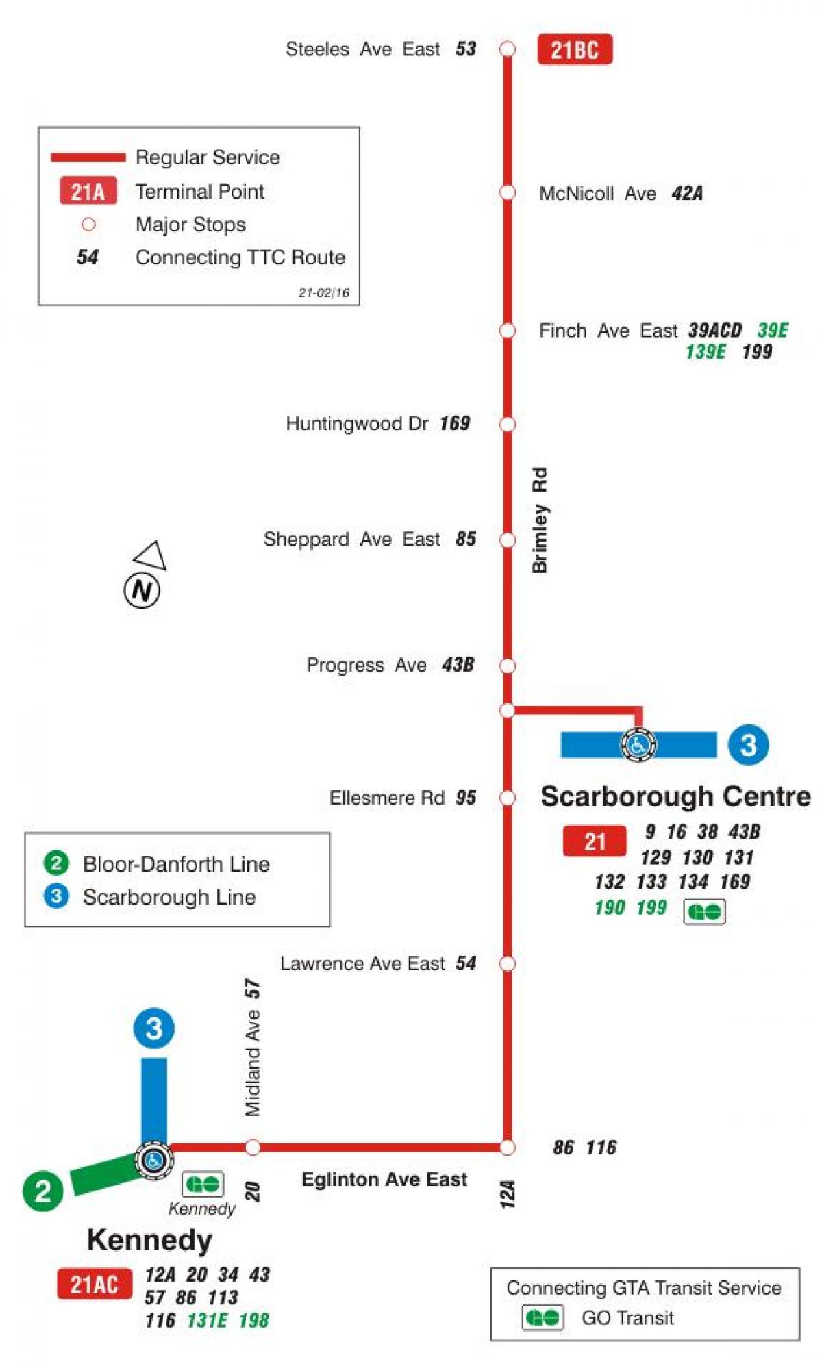 خريطة TTC 21 بريملي مسار الحافلة تورونتو