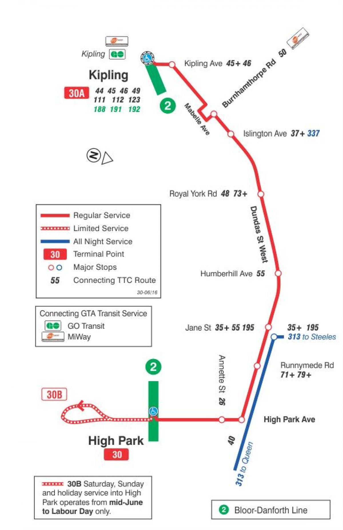 خريطة TTC 30 لامبتون مسار الحافلة تورونتو