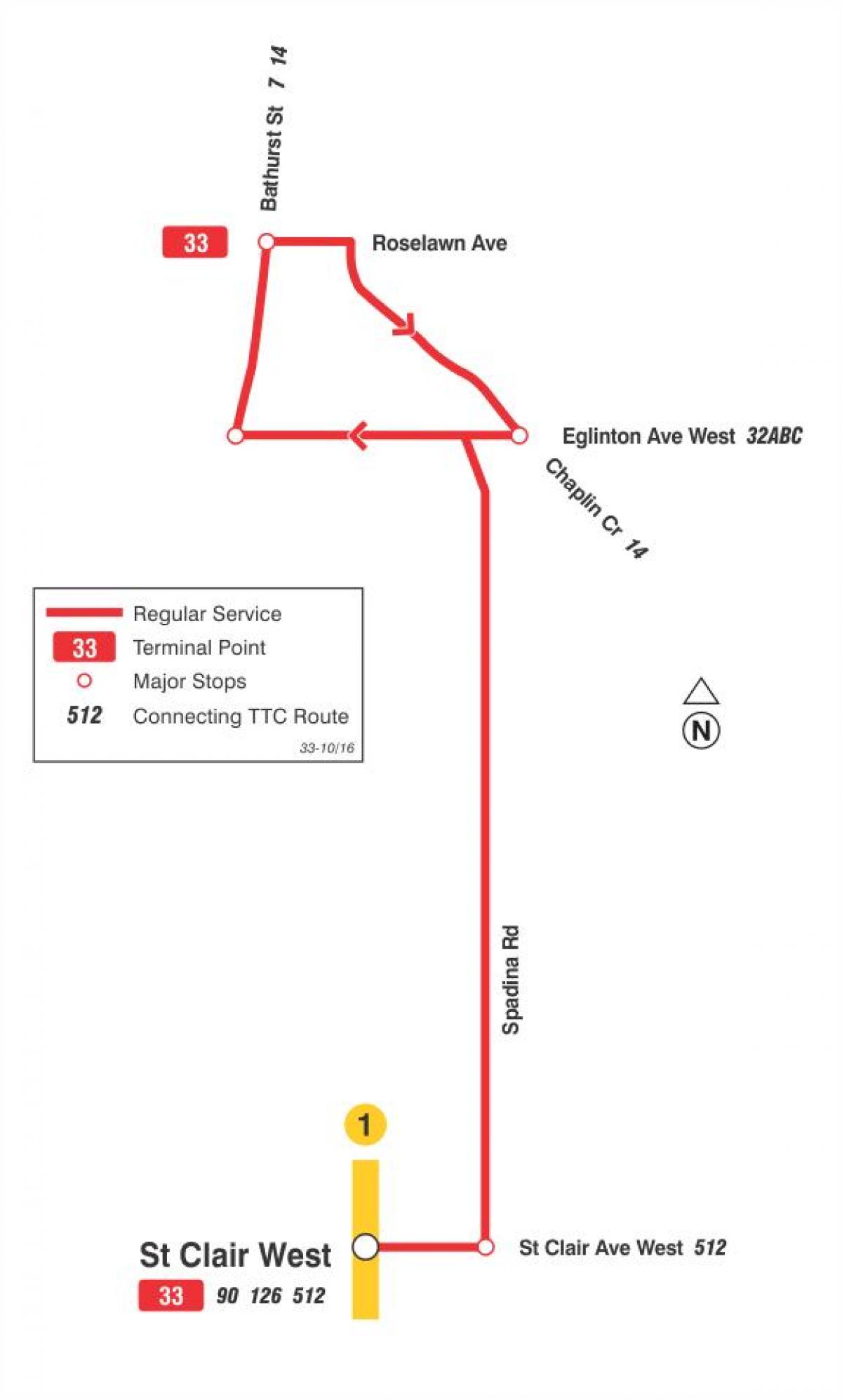 خريطة TTC 33 فورست هيل مسار الحافلة تورونتو