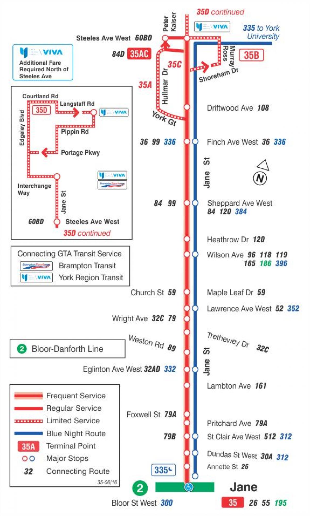 خريطة TTC 35 جين مسار الحافلة تورونتو