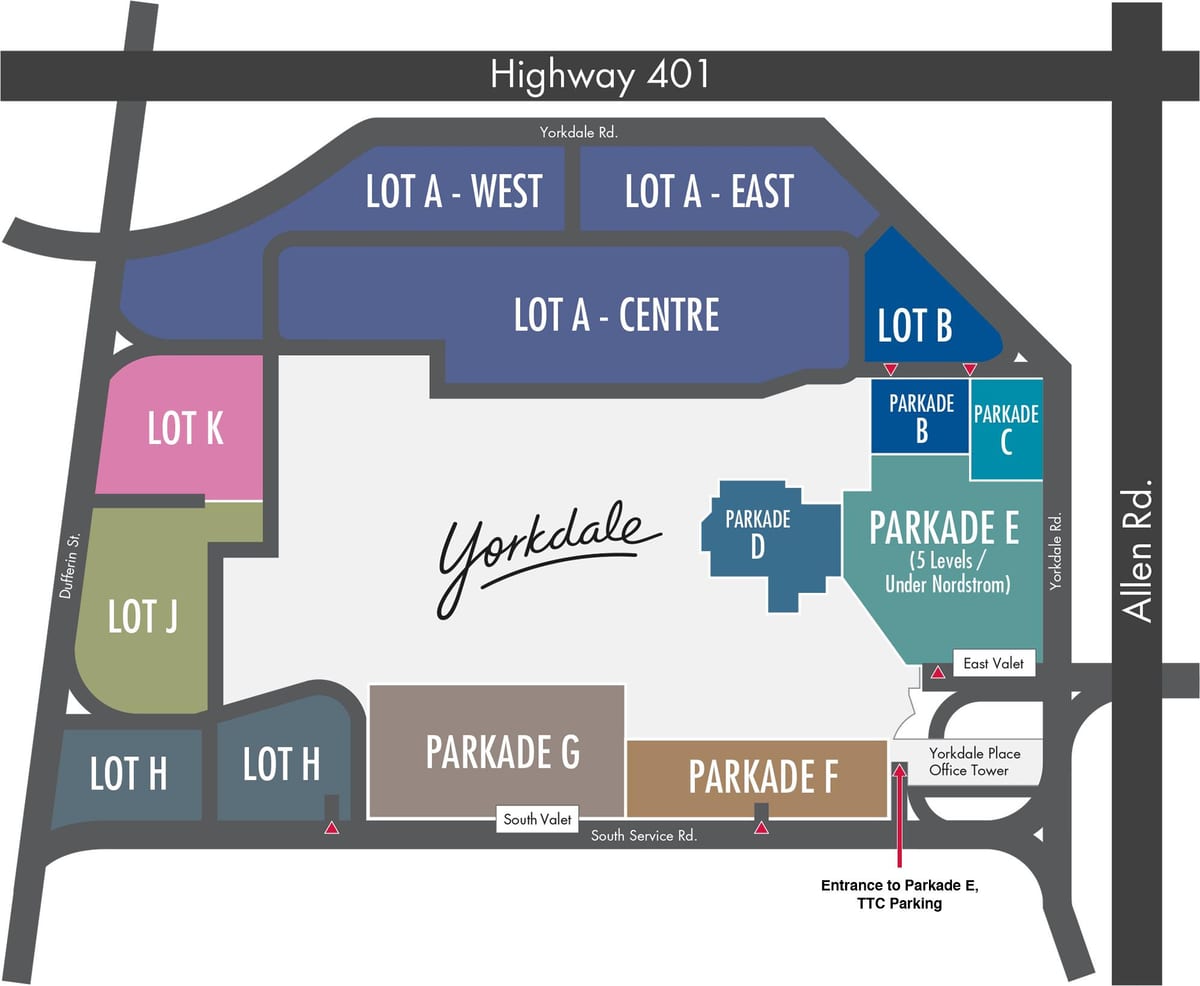 خريطة Yorkdale مركز التسوق وقوف السيارات