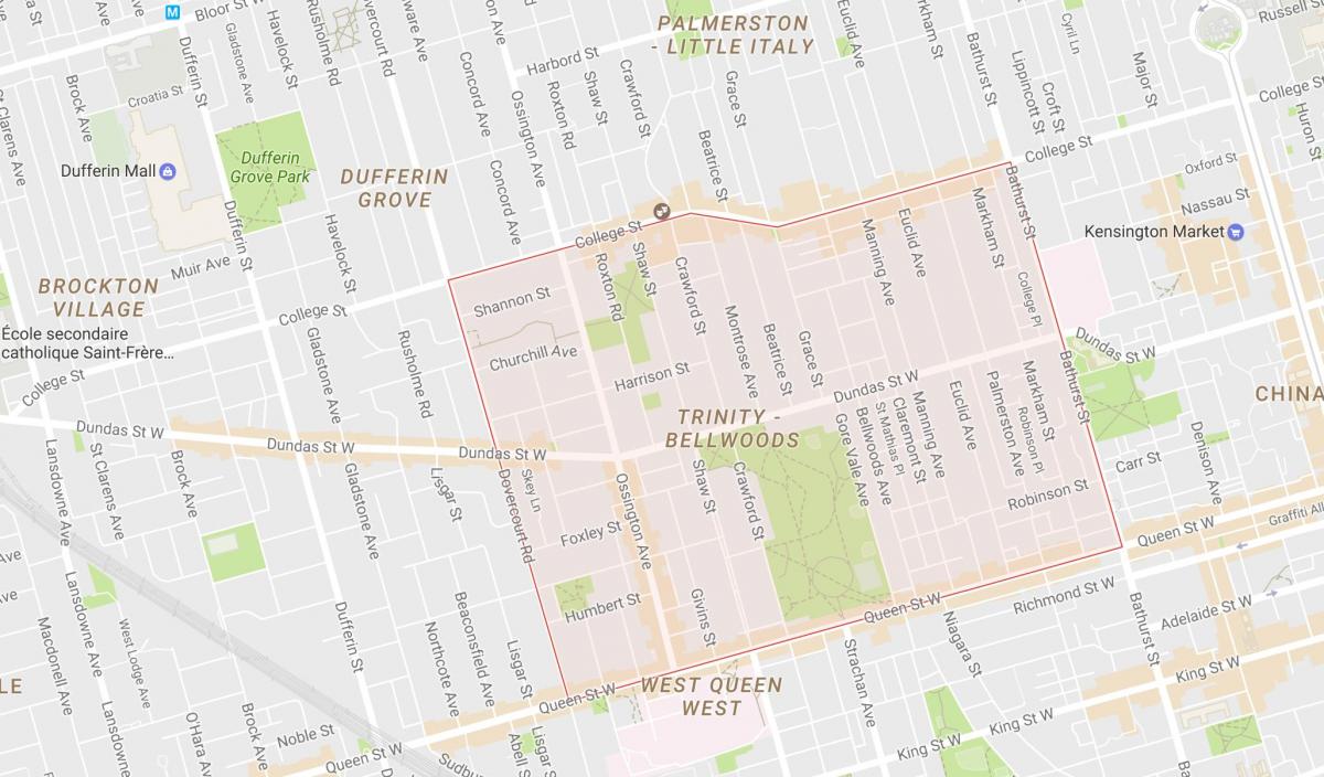 خريطة الثالوث Bellwoods حي تورونتو