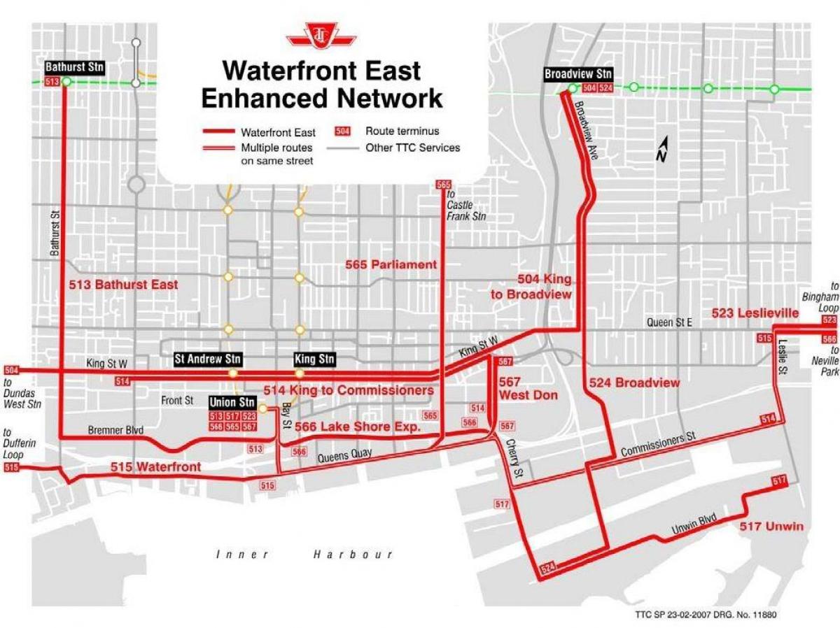 خريطة الواجهة البحرية الشرقية تعزيز شبكة تورونتو