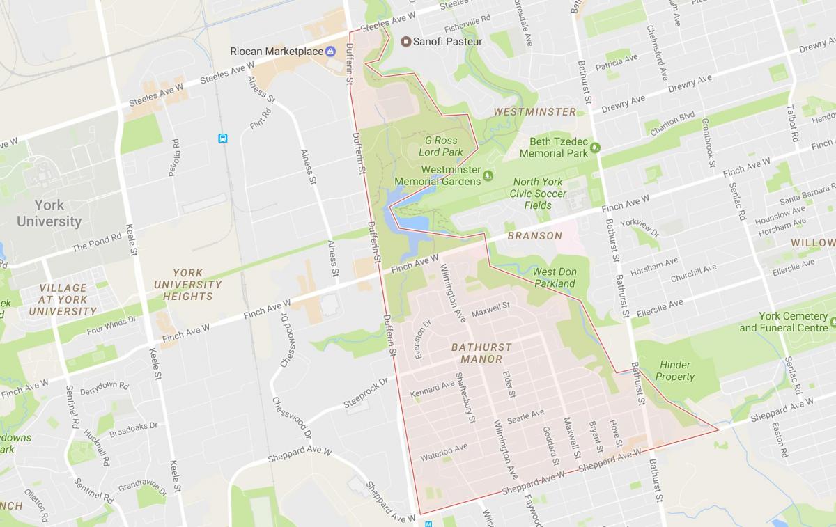 خريطة باثورست مانور حي تورونتو