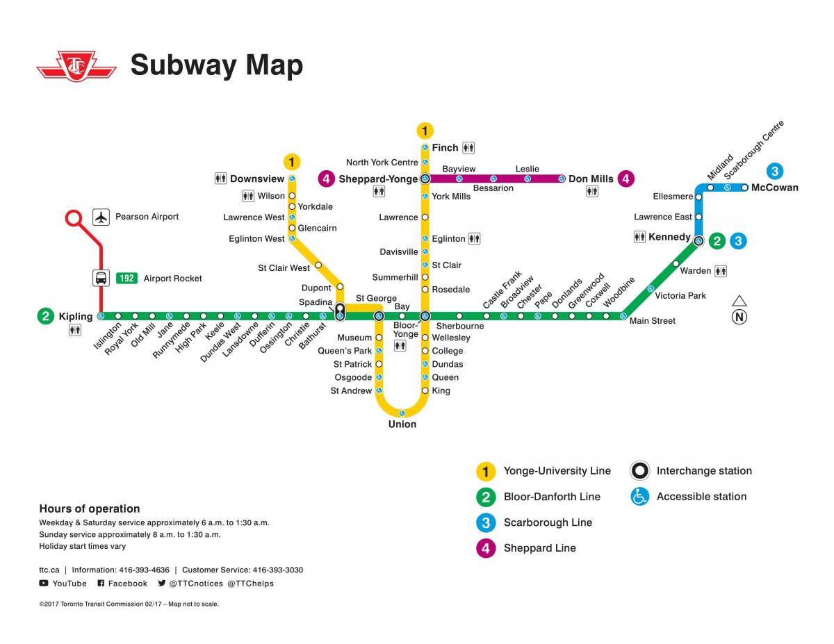 خريطة تورونتو TTC مترو الانفاق