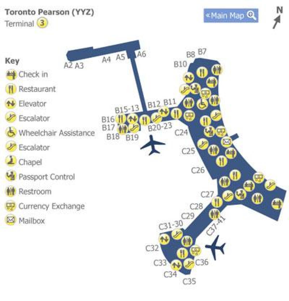 خريطة تورونتو بيرسون airport terminal 3