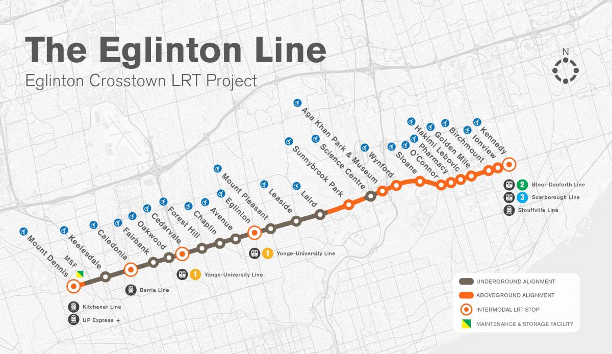 خريطة مترو تورونتو Eglinton الخط المشروع