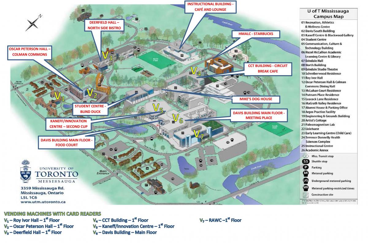 خريطة من جامعة تورونتو ميسيسوجا الحرم الجامعي خدمات الطعام