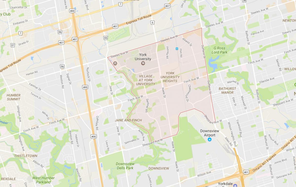 خريطة من جامعة يورك في مرتفعات حي تورونتو