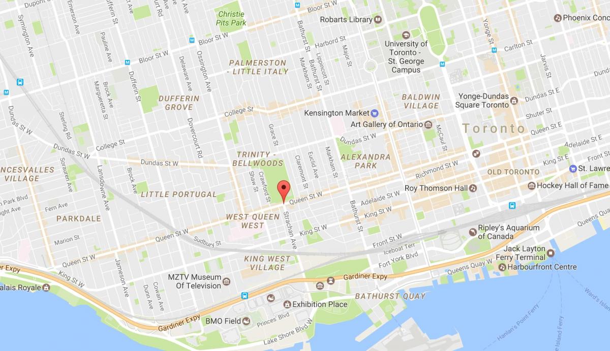 خريطة شارع الملكة الغربية المجاورة تورونتو
