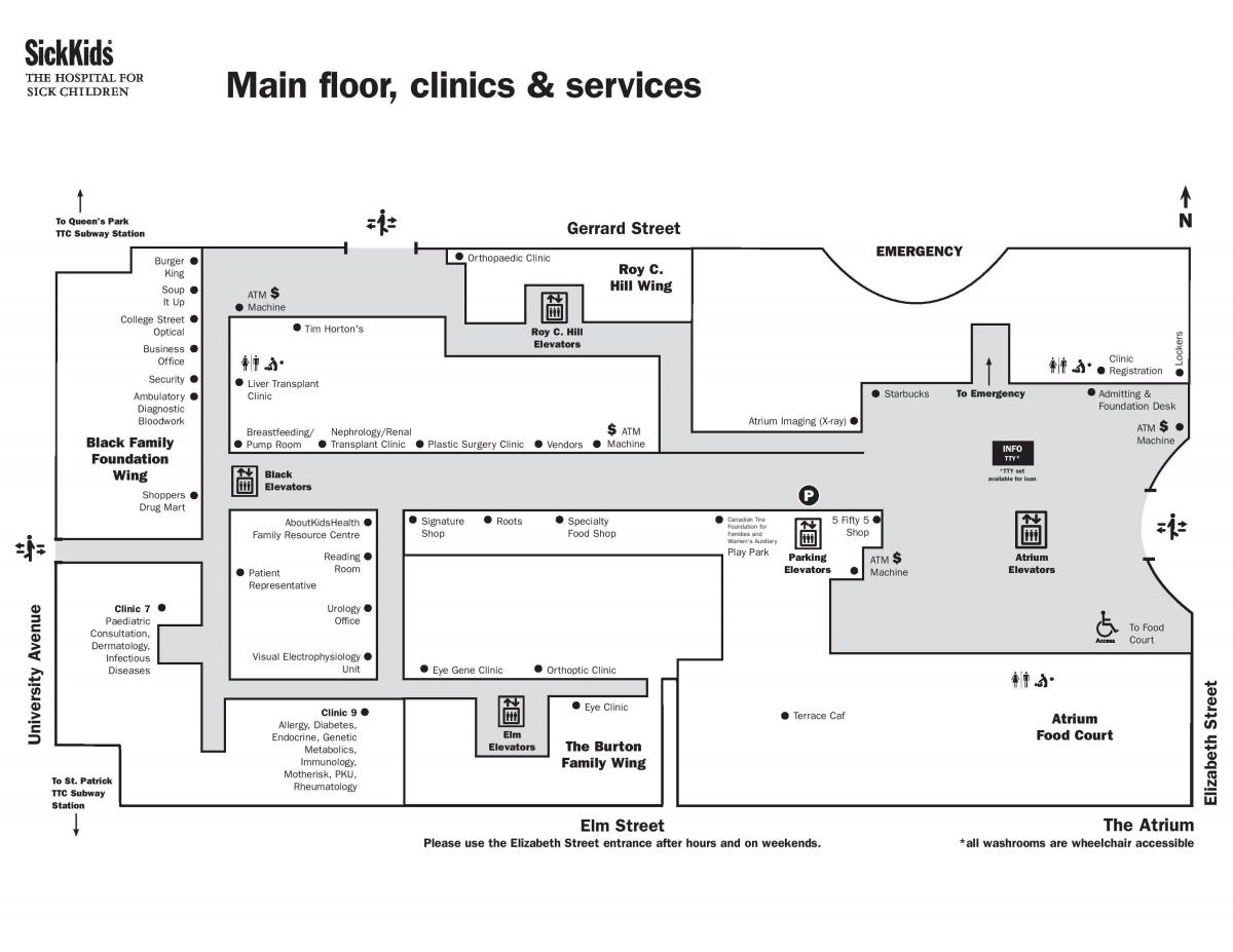 خريطة مستشفى الأطفال المرضى تورونتو الطابق الرئيسي