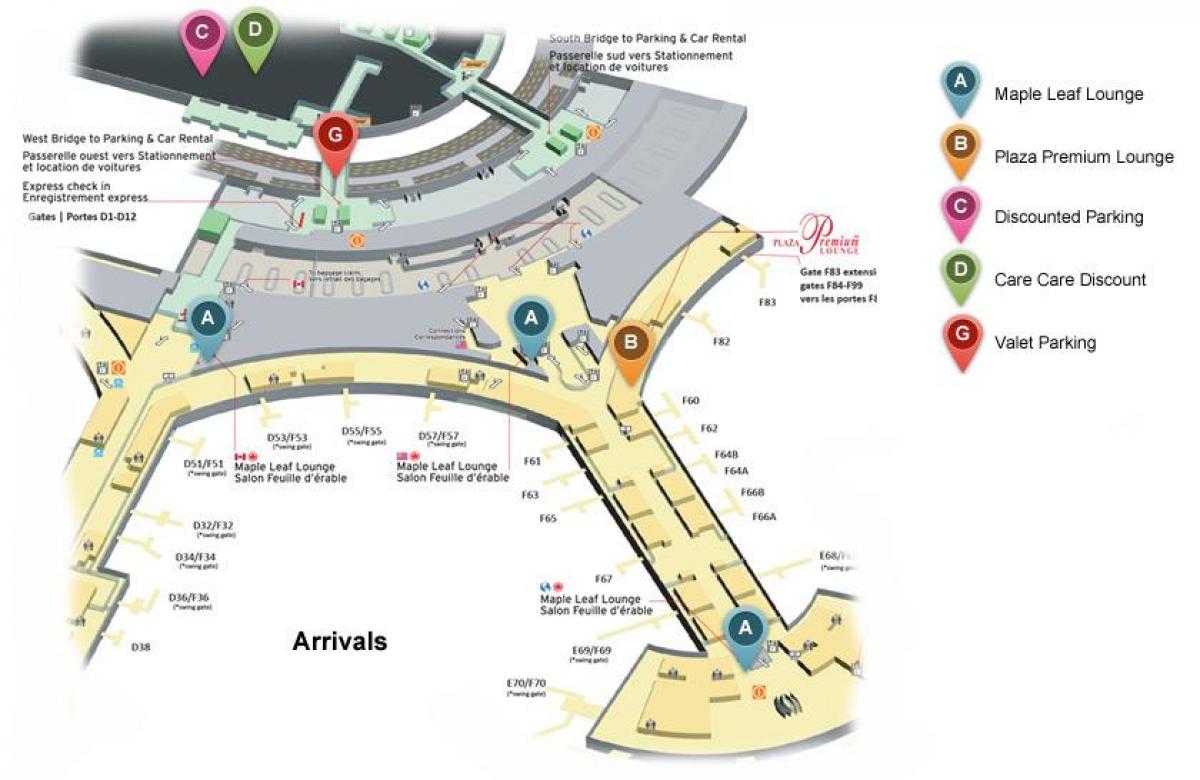 خريطة مطار تورونتو بيرسون الدولي المسافرين القادمين