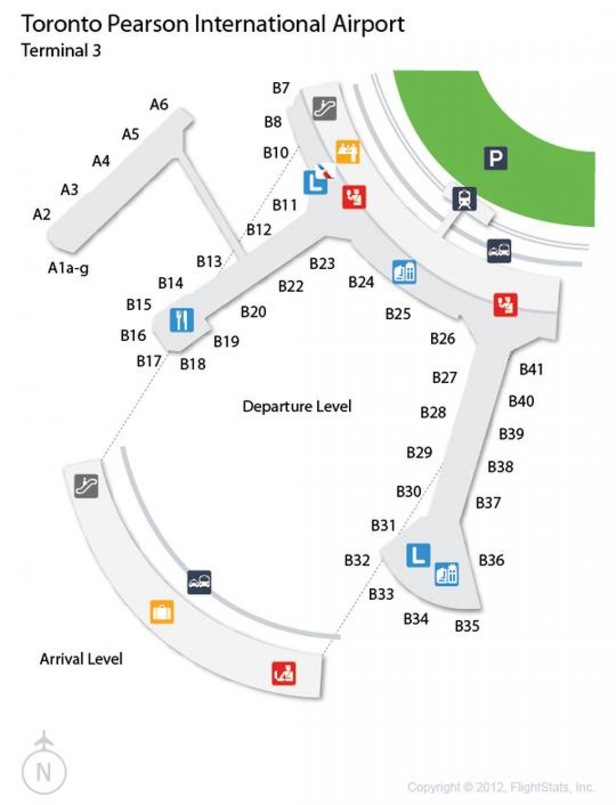 خريطة مطار تورونتو بيرسون وصول مستوى المبنى رقم 3