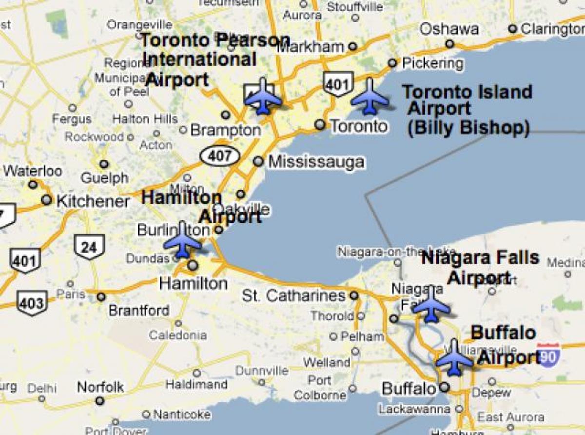 خريطة المطارات بالقرب من تورونتو