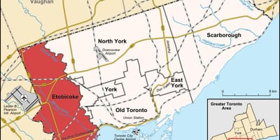خريطة Etobicoke مدينة تورونتو