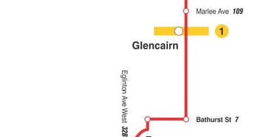 خريطة TTC 14 Glencairn مسار الحافلة تورونتو