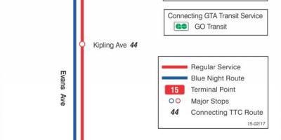 خريطة TTC 15 إيفانز مسار الحافلة تورونتو