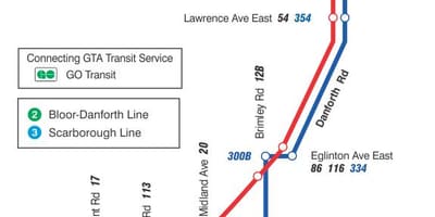 خريطة TTC 16 McCowan مسار الحافلة تورونتو