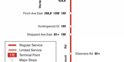 خريطة TTC 17 Birchmount مسار الحافلة تورونتو