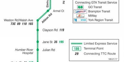 خريطة TTC 186 ويلسون الصواريخ مسار الحافلة تورونتو