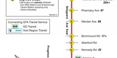 خريطة TTC 190 مركز سكاربورو الصواريخ مسار الحافلة تورونتو