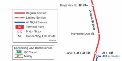 خريطة TTC 30 لامبتون مسار الحافلة تورونتو