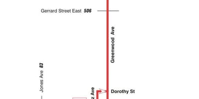 خريطة TTC 31 Greenwood مسار الحافلة تورونتو