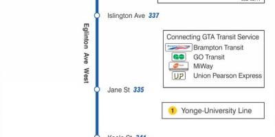 خريطة TTC 332 Eglinton غرب مسار الحافلة تورونتو