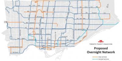 خريطة TTC بين عشية وضحاها شبكة تورونتو